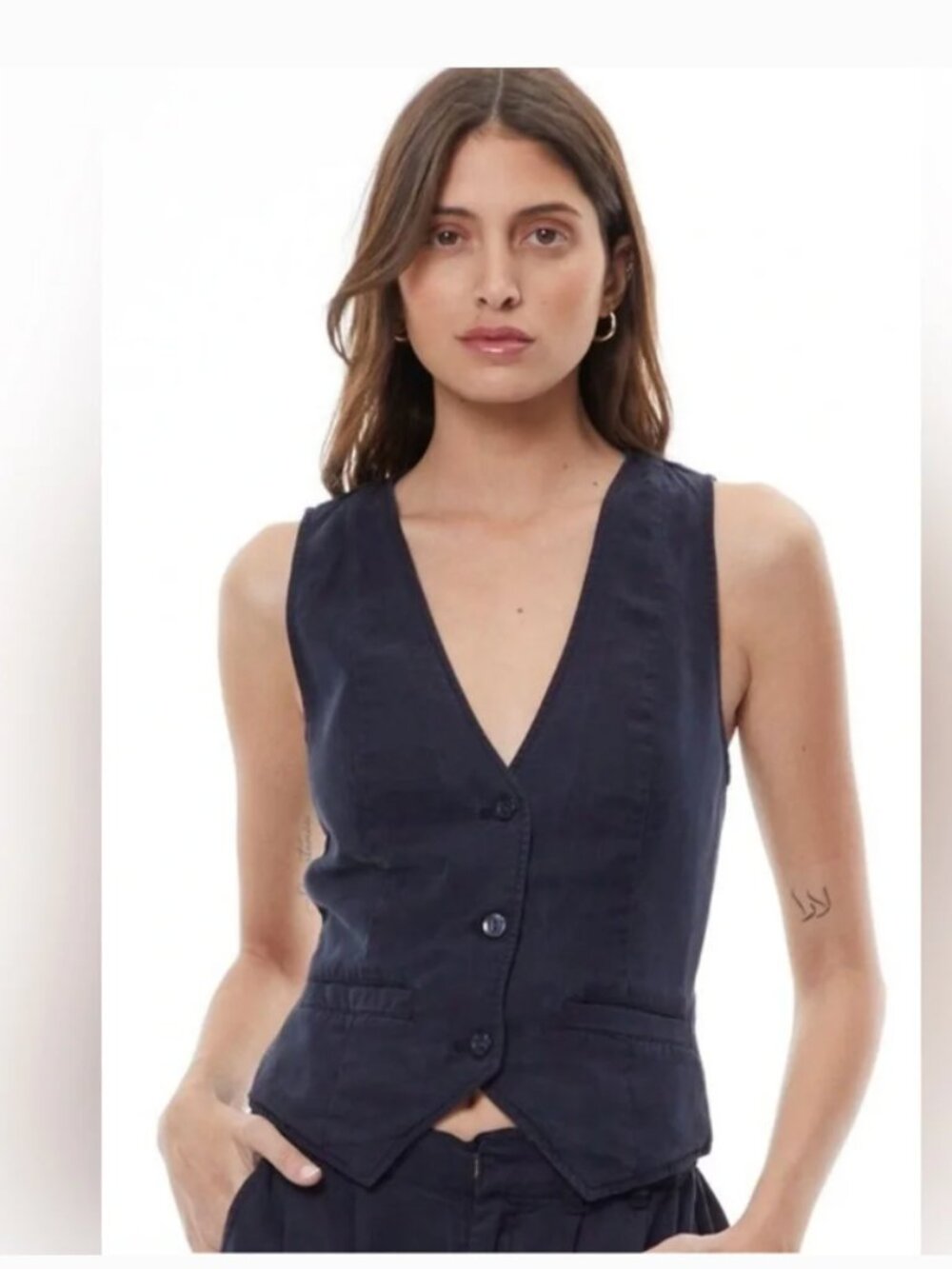 Young Fabulous and Broke Navy Button-Up Vest Small